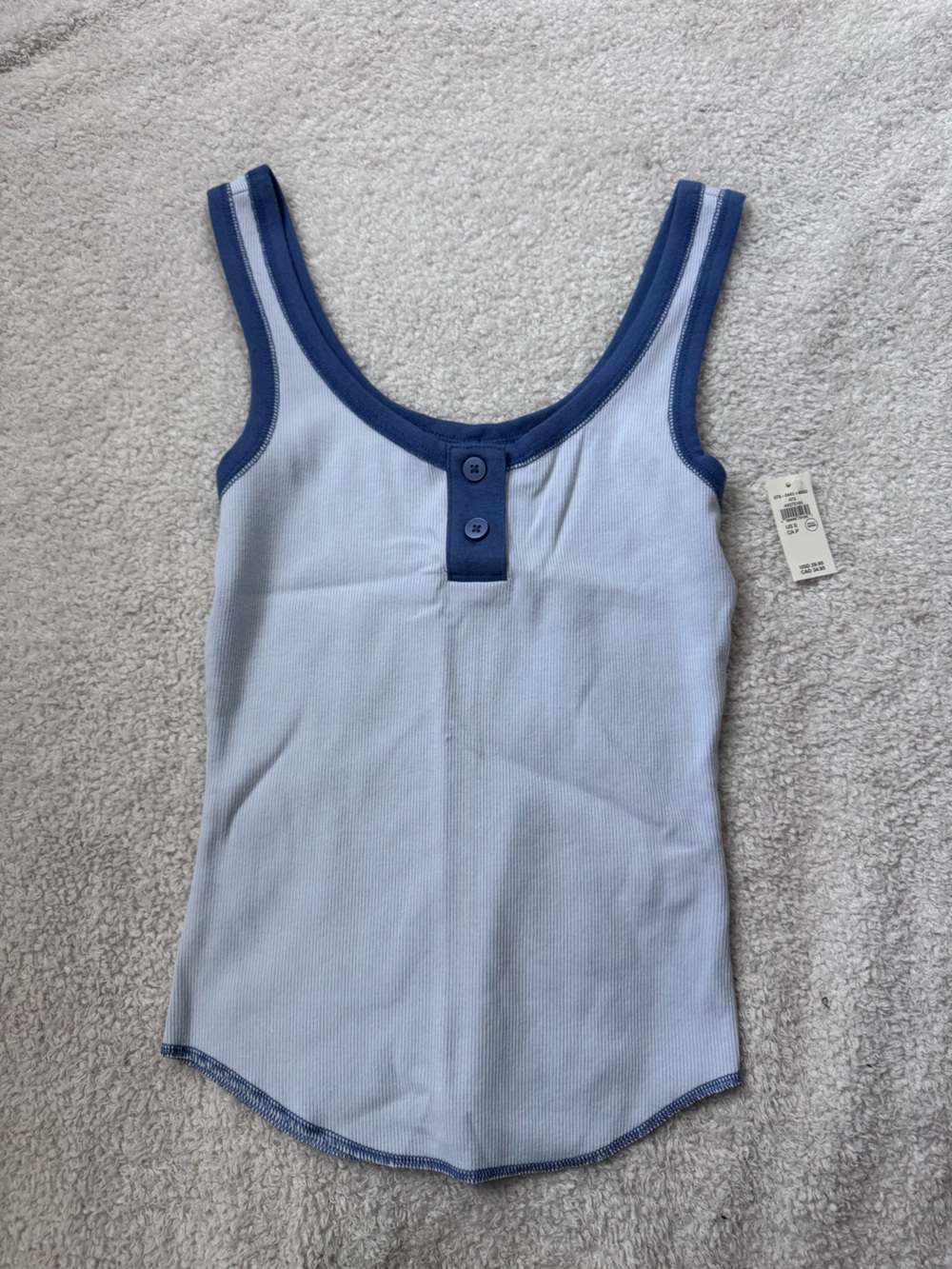 aerie Light Blue Ribbed Tank with Navy Trim